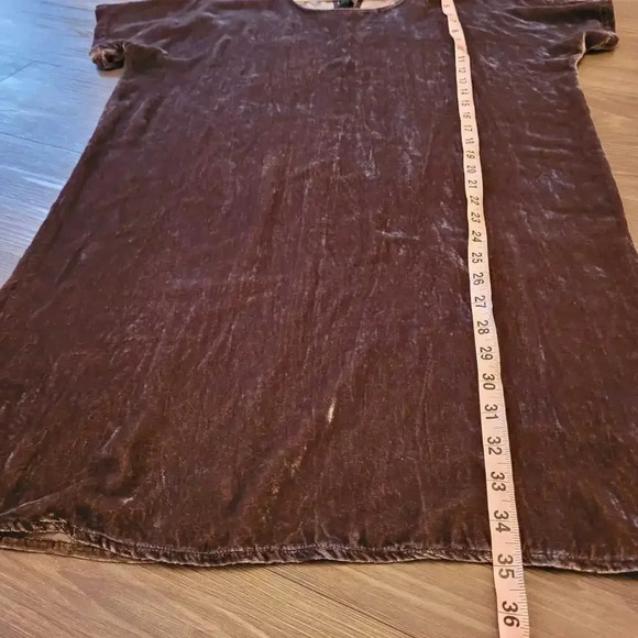 Madewell Women Crushed Velvet Mini Dress S Brown Solid Short Sleeves Round Neck - Picture 4 of 5